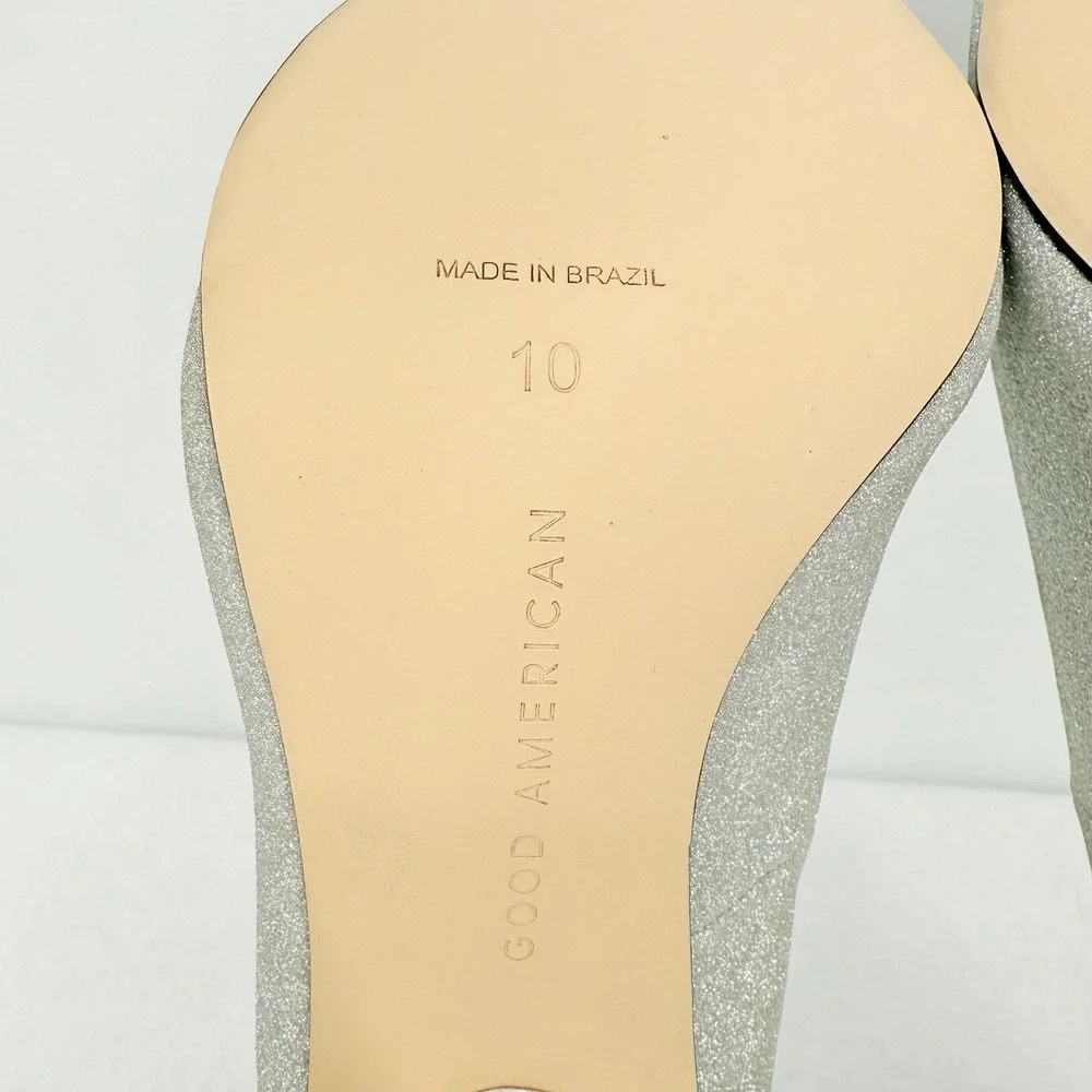 GOOD AMERICAN Emma Glitter Heel Silver Sparkly Pointed Toe Stiletto Size 10 NWOB